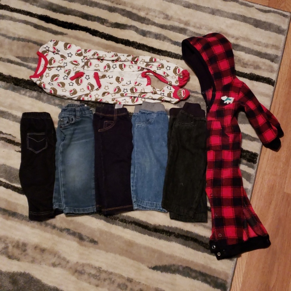 6-9 month boys jeans & body suits lot